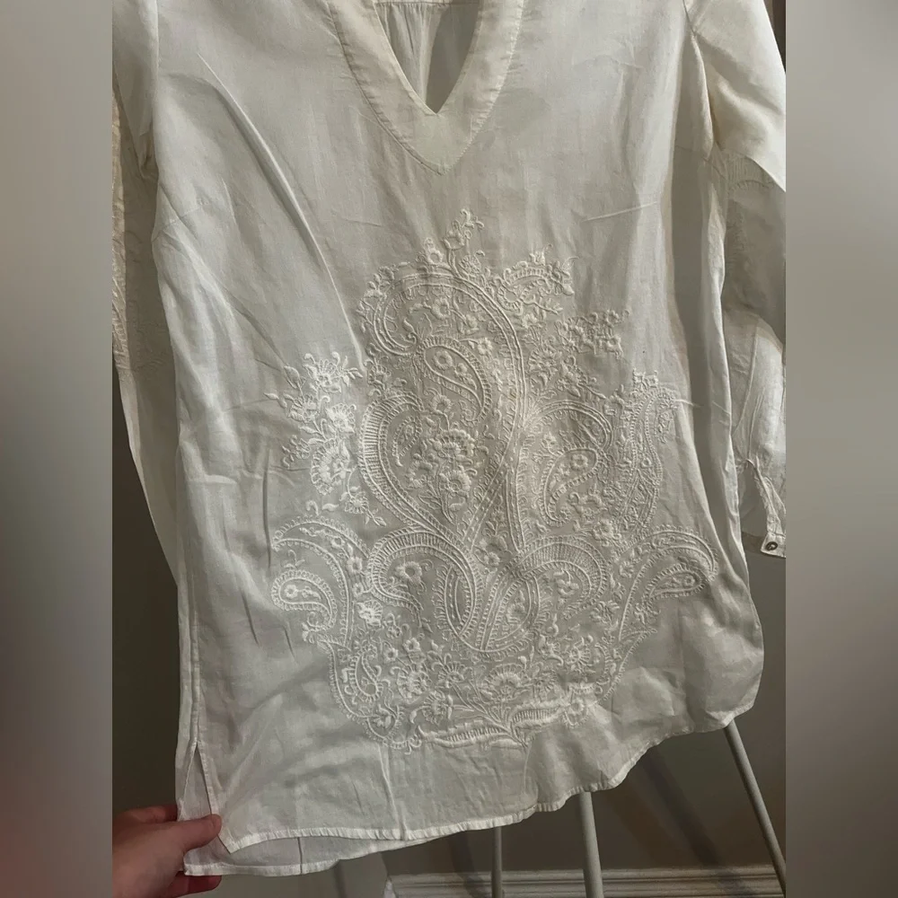 Massimo Dutti Cream Embroidered Tunic - Picture 2 of 5
